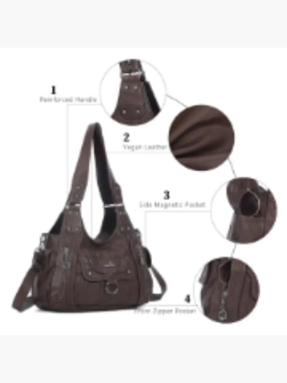 Women's Hobo Shoulder Bag Vegan Leather Purse Satchel Tote Crossbody Adjustable